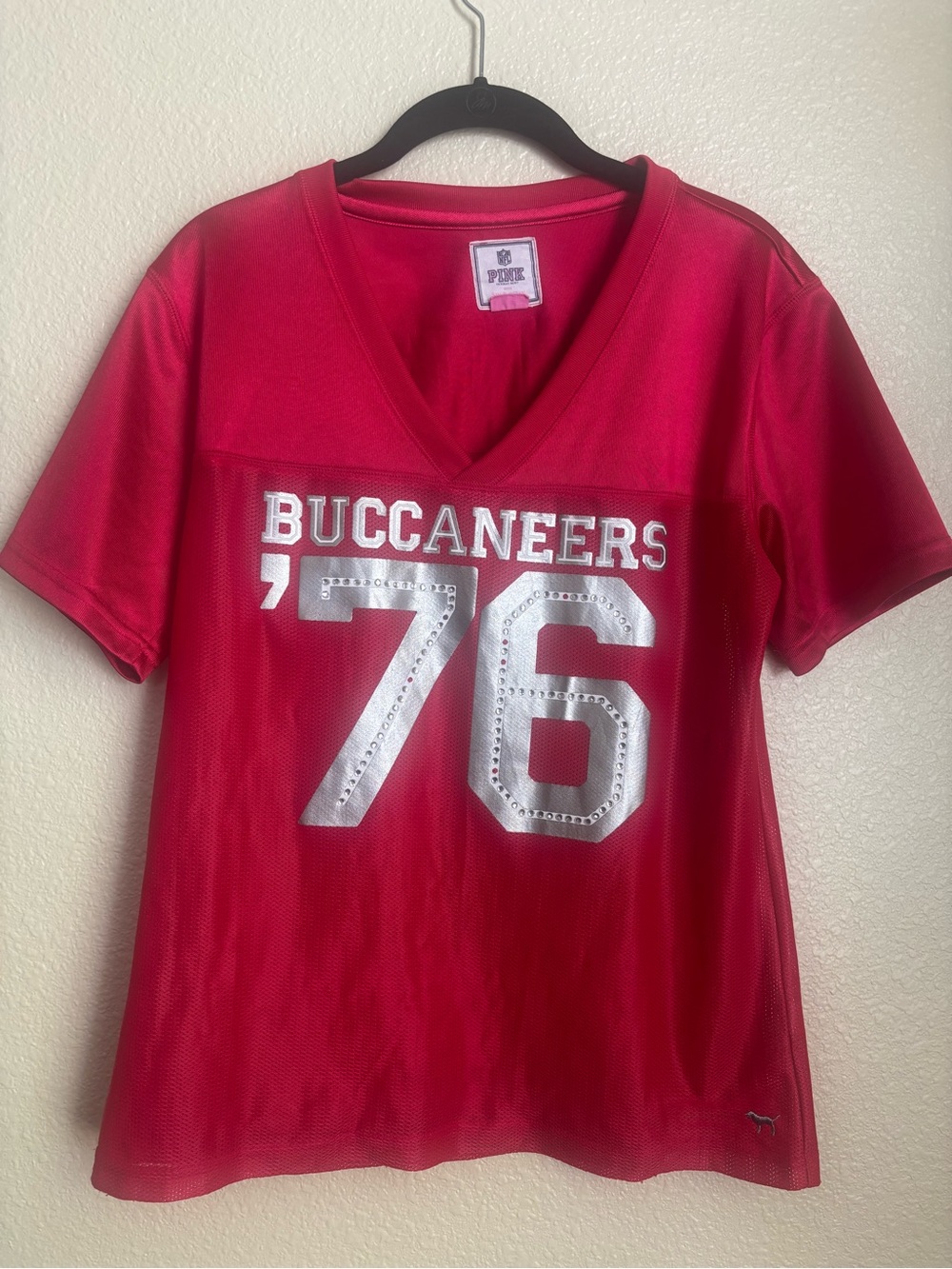 Buccaneers Red Jersey Top with Silver and rhinestone Accents